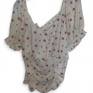 Woman's Plus Strawberry Cottage Coquette Smocked Ruched Blouse SZ 2X